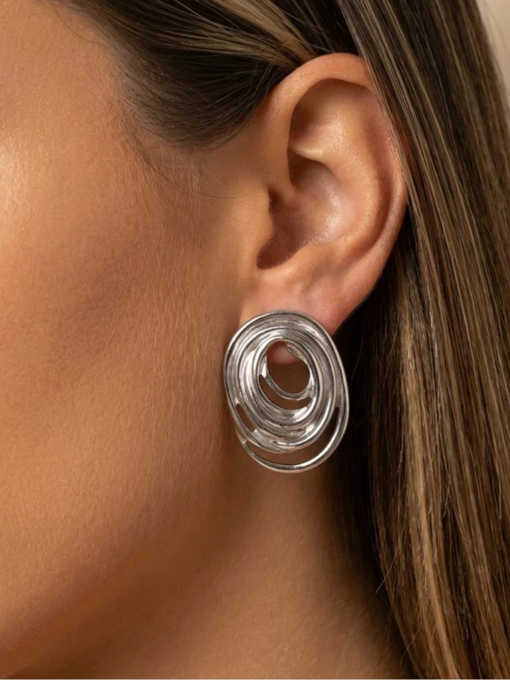Silver Swirl Earrings Stainless Steel